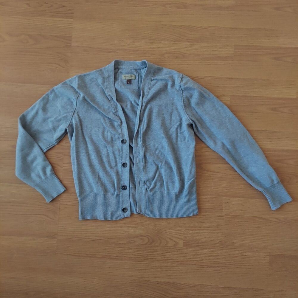 Men's Grey 100% Cotton Cardigan Sweater - Medium